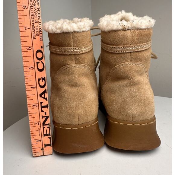 Vtg Y2K Report Tan Suede Fur Rubber Chunky Heel Ankle Boots Womens Sz 7.5 90s - Picture 7 of 16